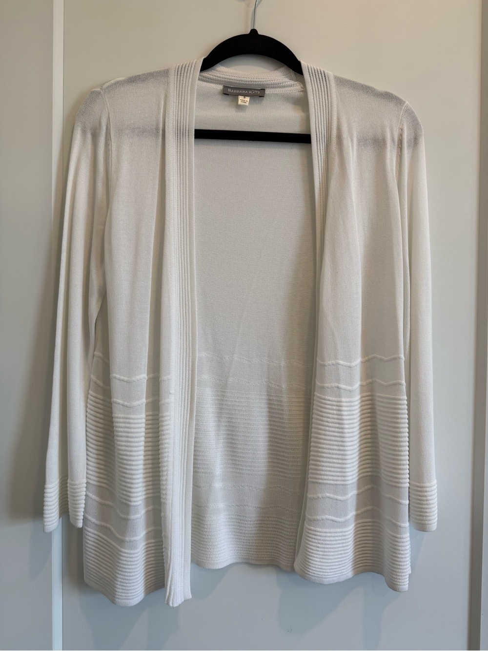White Open-Front Textured Hem Cardigan by Barbara Katz Size Small